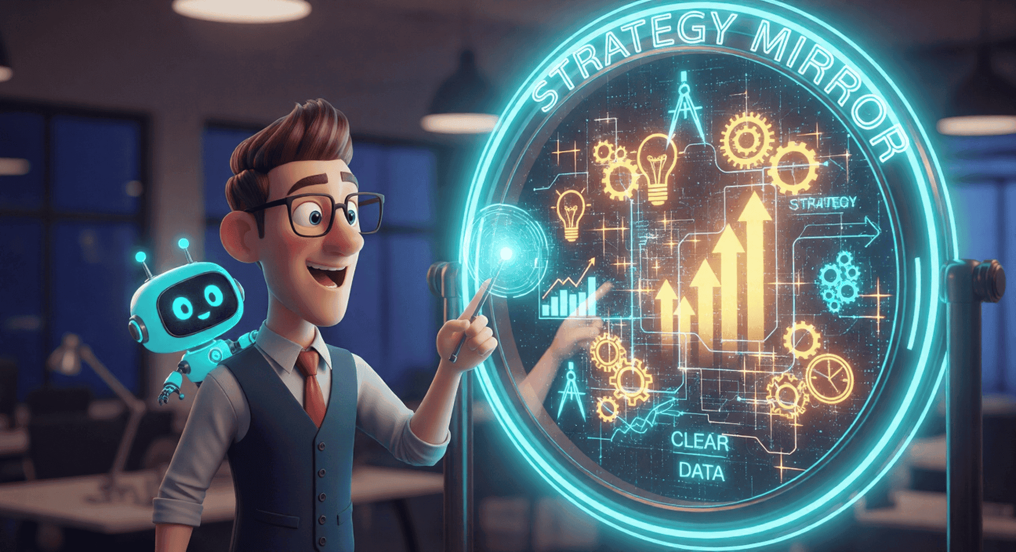 ממשק כלי ה-AI Strategy Mirror המציג סיכום תובנות, זיהוי בעיות וצעדים להמשך עבור בעלי עסקים